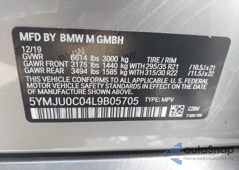 2020 BMW X5 M Competition из США, поврежденный, VIN 5YMJU0C04L9B05705
